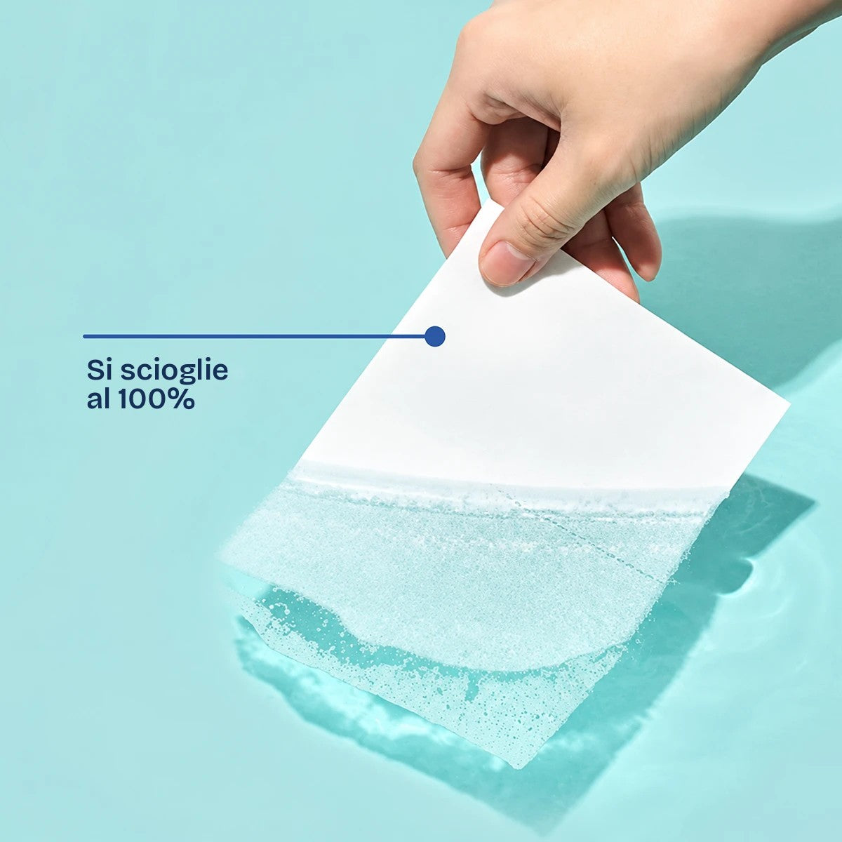 Un foglio di detersivo Natulim si scioglie al 100% in acqua